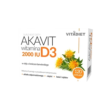 Akavit witamina D3 2000 IU, kapsułki ze składnikami uzupełniającymi dietę w witaminę D3, 120 szt.