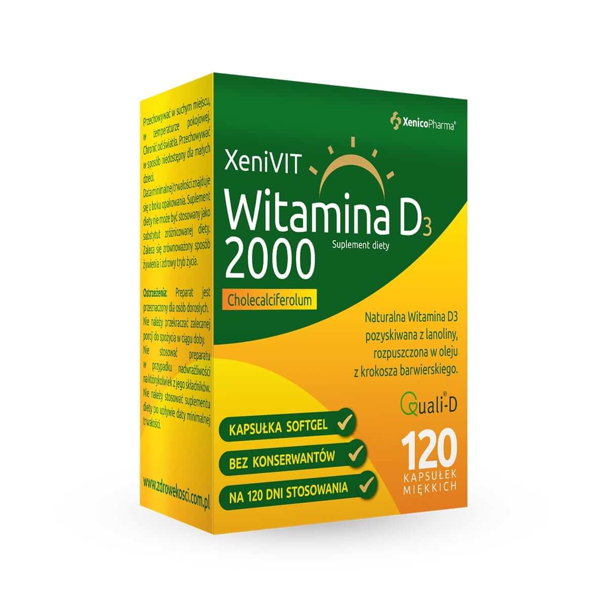 Xenivit Witamina D 2000 , kapsułki ze składnikami wspierającymi mocne kości, 120 szt.
