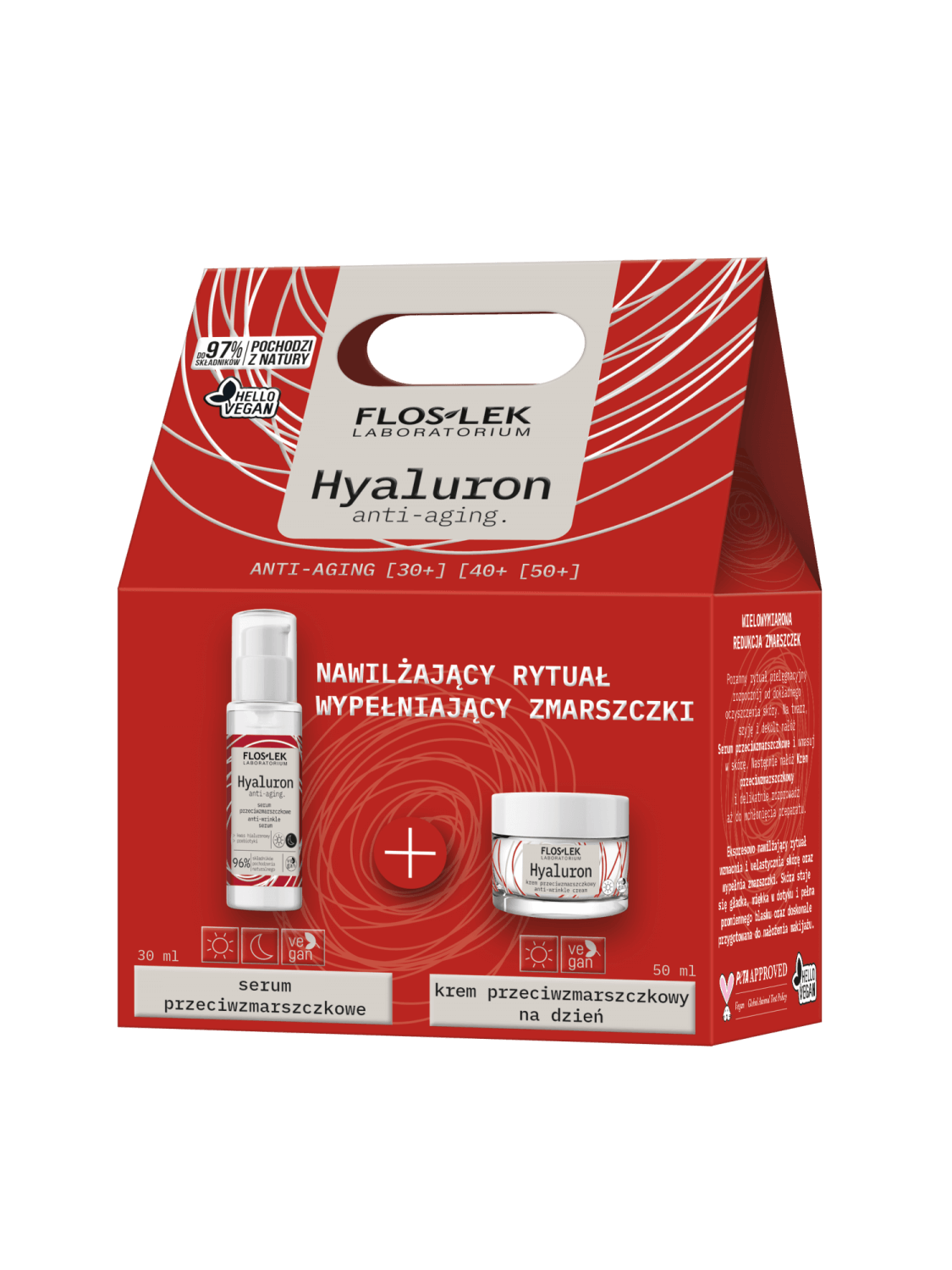 FLOSLEK Flos-Lek Hyaluron anti-aging, zestaw: serum przeciwzmarszczkowe – 30 ml + krem przeciwzmarszczkowy na dzień – 50 ml