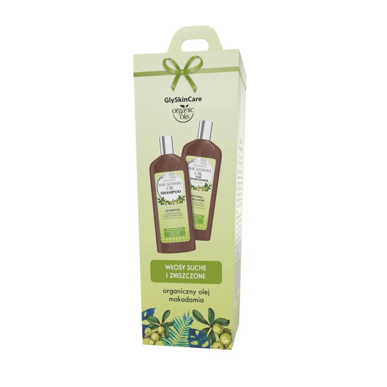 GlySkinCare Szampon + Odżywka Olej Makadamia, zestaw z organicznym olejem makadamia: szampon, 250 ml + odżywka, 250 ml